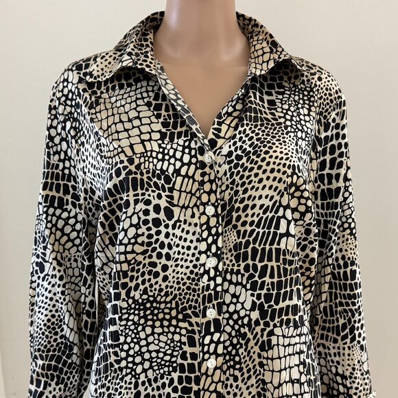 Vintage TALBOTS Women's Stretch Silk Blouse  Animal Print Petite  Size  16P - Picture 1 of 8